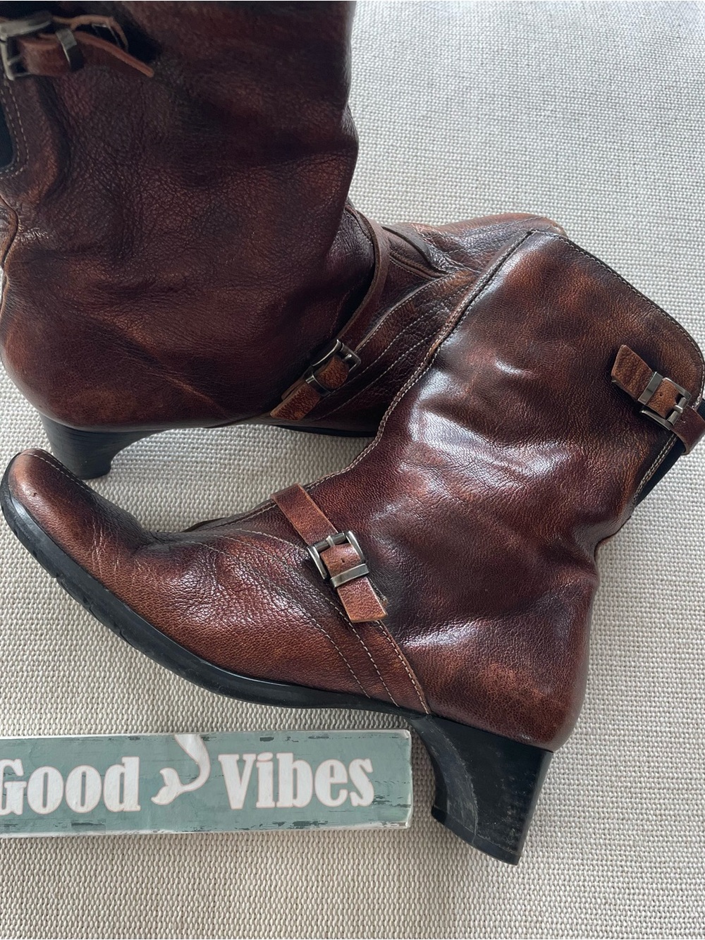 Think! Women's Brown Leather Ankle Boots with Buckle Detail